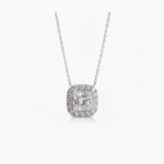 5.80Ct Princess Cut Moissanite Halo Pendant Necklace, 925 Sterling Silver, E-D Color VVS1 Clarity, Round Moissanite Halo Statement Necklace