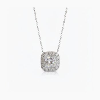 5.80Ct Princess Cut Moissanite Halo Pendant Necklace, 925 Sterling Silver, E-D Color VVS1 Clarity, Round Moissanite Halo Statement Necklace