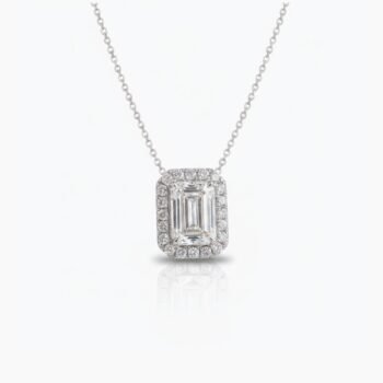 8.25 Ct Emerald Cut Moissanite Halo Pendant Necklace, Emerald Solitaire Pendant, DE VVS1 Moissanite, 925 Sterling Silver Bridal Necklace
