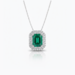 8.21 Ct Emerald Green Lab Created Stone Halo Pendant Necklace, Emerald Halo Pendant, 925 Sterling Silver Statement Necklace, Gift for Her