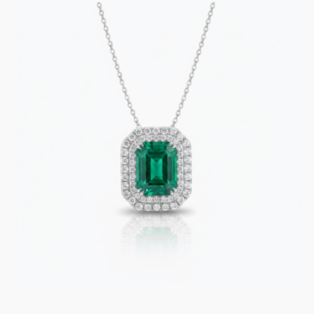 8.21 Ct Emerald Green Lab Created Stone Halo Pendant Necklace, Emerald Halo Pendant, 925 Sterling Silver Statement Necklace, Gift for Her