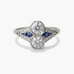 2.02 CT Round Moissanite Two Stone Ring Art Deco Toi et Moi Ring Blue Accent Vintage Engagement Ring Filigree Silver Ring