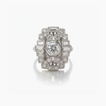 0.52 CT Round Moissanite Art Deco Cluster Ring Vintage Halo Baguette Diamond Style Engagement Ring Milgrain Silver Ring