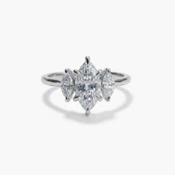 2.55 CT Marquise Moissanite Three Stone Ring Marquise Side Stones Vintage Inspired Engagement Ring 925 Silver