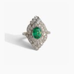 0.52 CT Oval Green Lab Created Ring Art Nouveau Halo Swirl Moissanite Accent Ring Vintage Inspired 925 Silver
