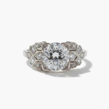 1.0 CT Round Moissanite Art Deco Engagement Ring Cushion Halo Vintage Geometric Side Stones 925 Silver