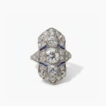 0.52 CT Round Moissanite Art Deco Halo Ring Blue Baguette Accents Vintage Cluster Engagement Ring 925 Silver