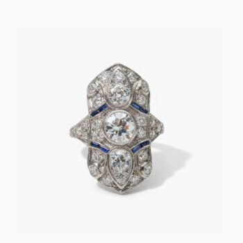 0.52 CT Round Moissanite Art Deco Halo Ring Blue Baguette Accents Vintage Cluster Engagement Ring 925 Silver