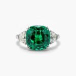 3.52 CT Green Cushion Cut Lab Created Emerald Ring Three Stone Engagement Ring Trillion Side Moissanite 925 Silver