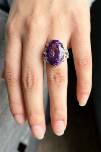 41.21 CT Oval Cut Purple Amethyst Ring Statement Cocktail Ring Leaf Prong Set Vintage Style 925 Silver photo review