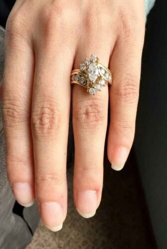 Marquise Moissanite Engagement Ring 925 Sterling Silver Cluster Ring Vintage Wrap Style Round Accent Bridal Ring photo review
