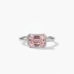 3.45 Carat Emerald Cut Light Pink Lab Created Stone Ring in 925 Sterling Silver | East-West Half Bezel Ring for Women