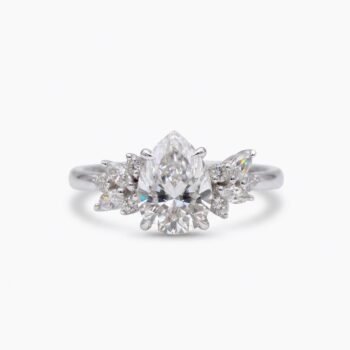 Pear Cut Moissanite Floral Engagement Ring 1.21 CT, Marquise Side Stone Ring, Nature Inspired Bridal Ring, Leaf Ring