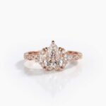 1.0-3.0Ct IGI Certified Pear Cut Lab Grown Diamond Cluster Engagement Ring, Pear & Round Accent Milgrain Band, 14K Rose Gold, F Color VS1 Bridal Ring