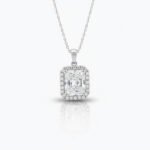 9.32Ct Radiant Cut Moissanite Halo Pendant Necklace, 925 Sterling Silver, E-D Color VVS1 Clarity, Round Moissanite Halo Statement Necklace