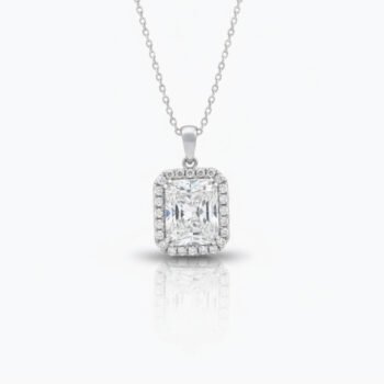 9.32Ct Radiant Cut Moissanite Halo Pendant Necklace, 925 Sterling Silver, E-D Color VVS1 Clarity, Round Moissanite Halo Statement Necklace