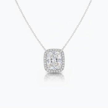 4.79Ct Elongated Cushion Cut Moissanite Halo Pendant Necklace, 925 Sterling Silver, E-D Color VVS1 Clarity, Round Moissanite Halo Statement Necklace