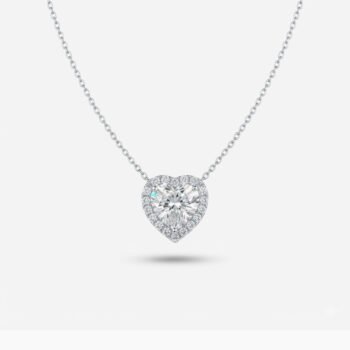 3.65Ct Heart Cut Moissanite Halo Pendant Necklace, 925 Sterling Silver, E-D Color VVS1 Clarity, Round Moissanite Halo Romantic Gift Necklace