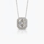 7.25Ct Asscher Cut Moissanite Halo Pendant Necklace, 925 Sterling Silver, E-D Color VVS1 Clarity, Round Moissanite Halo Vintage Statement Necklace