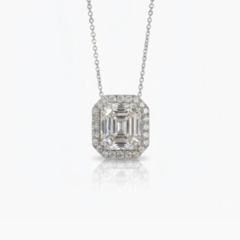 7.25Ct Asscher Cut Moissanite Halo Pendant Necklace, 925 Sterling Silver, E-D Color VVS1 Clarity, Round Moissanite Halo Vintage Statement Necklace