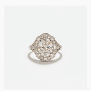 5.10Ct Oval Cut Moissanite Art Deco Engagement Ring, Baguette Halo Cluster Ring, 925 Sterling Silver, E-D VVS1 Vintage Filigree Bridal Ring