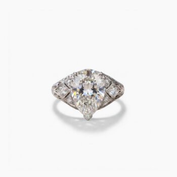 5.50Ct Pear Cut Moissanite Art Deco Filigree Engagement Ring, Round Side Stones, 925 Sterling Silver, E-D VVS1 Vintage Antique Bridal Ring