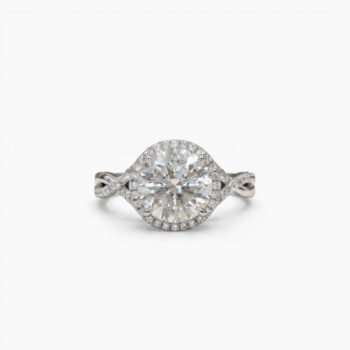 4.50Ct Round Cut Moissanite Halo Engagement Ring, Infinity Twist Pavé Band, 925 Sterling Silver, E-D Color VVS1 Clarity Bridal Ring