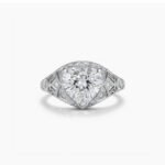 3.50Ct Heart Cut Moissanite Art Deco Filigree Engagement Ring, Round Side Stones, 925 Sterling Silver, E-D VVS1 Vintage Antique Bridal Ring