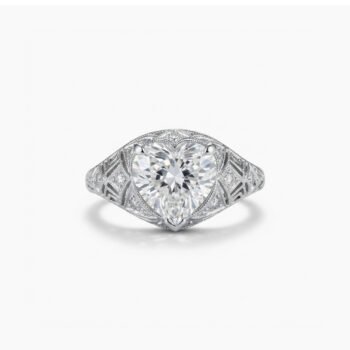 3.50Ct Heart Cut Moissanite Art Deco Filigree Engagement Ring, Round Side Stones, 925 Sterling Silver, E-D VVS1 Vintage Antique Bridal Ring