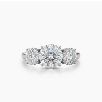 5.85Ct Round Cut Moissanite Three Stone Ring, Round Side Stones 2.20Ct, 925 Sterling Silver, E-D Color VVS1 Clarity Classic Bridal Ring