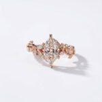 1.0-4.0Ct Dutch Marquise Moissanite Nature Inspired Leaf Ring, Marquise & Round Side Stones, 10K  Gold, F Color VS Clarity Bridal Ring