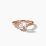 1.63Ct Round Rose Cut Lab Grown Diamond IGI Certified Nature Inspired Leaf Solitaire Ring, Engraved Band, 14K Rose Gold, G Color VS1 Vintage Bridal Ring