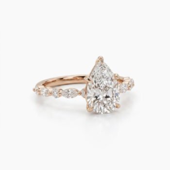 1.0-2.0Ct IGI Certified Pear Cut Lab Grown Diamond Engagement Ring, Marquise & Round Accent Band, 14K RoseGold, F Color VS1 Bridal Ring