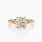 1.0-2.0Ct IGI Certified Cushion Cut Lab Grown Diamond Split Shank Solitaire Ring, 14K Yellow Gold, F Color VS Clarity Minimalist Bridal Ring