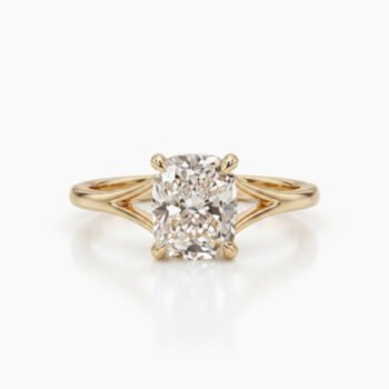 1.0-2.0Ct IGI Certified Cushion Cut Lab Grown Diamond Split Shank Solitaire Ring, 14K Yellow Gold, F Color VS Clarity Minimalist Bridal Ring