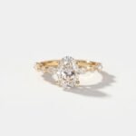 1.0-2.0Ct IGI Certified Oval Cut Lab Grown Diamond Engagement Ring, Marquise & Round Accent Band, 14K Yellow Gold, E Color VS1 Clarity Bridal Ring