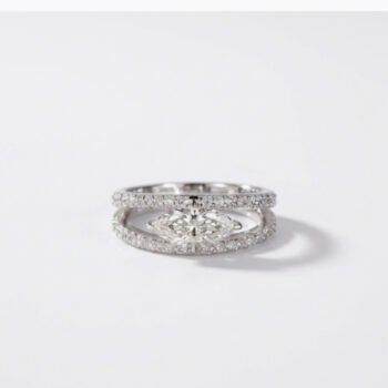 1.0Ct Certified Marquise Cut Lab Grown Diamond East-West Ring, Double Pavé Band Bridal Set, 14K White Gold, F Color VS1 Clarity