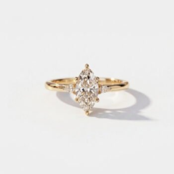 1.0-3.0Ct IGI Certified Marquise Cut Lab Grown Diamond Three Stone Ring, Pear Side Stones, 14K Yellow Gold, F Color VS1 Clarity Bridal Ring
