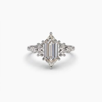 2.0Ct IGI Certified Hexagon Step Cut Lab Grown Diamond Engagement Ring, Marquise & Round Cluster Accent, 14K White Gold, F Color VS1 Unique Bridal Ring