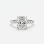 2.72Ct IGI Certified Radiant Cut Lab Grown Diamond Engagement Ring, Round Pavé Band 0.81Ct, 14K White Gold, F Color VS Clarity Statement Bridal Ring
