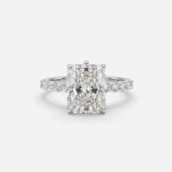 2.72Ct IGI Certified Radiant Cut Lab Grown Diamond Engagement Ring, Round Pavé Band 0.81Ct, 14K White Gold, F Color VS Clarity Statement Bridal Ring