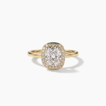 1.0-2.0Ct IGI Certified Cushion Cut Lab Grown Diamond Halo Engagement Ring, Plain Band, 14K Yellow Gold, F Color VS1 Clarity Minimalist Bridal Ring