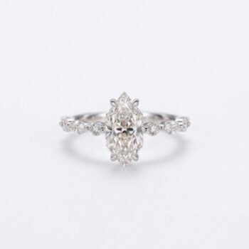 IGI Certified Dutch Marquise Cut Engagement Ring, 1-2 CT F Color Moissanite Ring, Marquise Round Side Stones, 14K White Gold Ring VS Clarity