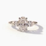 IGI Certified Oval Cut Engagement Ring, 1-2 CT F Color Moissanite Ring, Pear Cut Side Stones, 14K White Gold Three Stone Ring VS Clarity