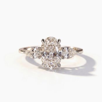 IGI Certified Oval Cut Engagement Ring, 1-2 CT F Color Moissanite Ring, Pear Cut Side Stones, 14K White Gold Three Stone Ring VS Clarity