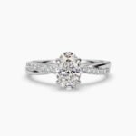 Certified Oval Cut Engagement Ring, 1.0 CT E Color Moissanite Ring, Twisted Pave Band, 14K White Gold Ring VS Clarity