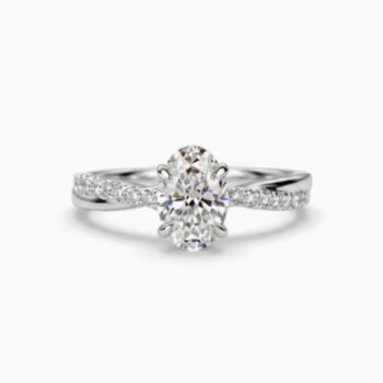 Certified Oval Cut Engagement Ring, 1.0 CT E Color Moissanite Ring, Twisted Pave Band, 14K White Gold Ring VS Clarity