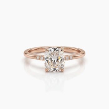 IGI Certified Cushion Cut Engagement Ring, 1-2 CT F Color Moissanite Ring, Hidden Halo Rose Gold Ring, Pave Band VS1 Clarity