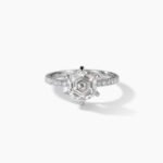 IGI Certified Hexagon Cut Engagement Ring, 1-3 CT F Color Moissanite Ring, Six Prong Pave Band, 14K White Gold Ring VS Clarity