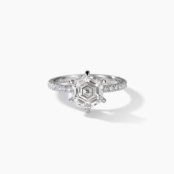 IGI Certified Hexagon Cut Engagement Ring, 1-3 CT F Color Moissanite Ring, Six Prong Pave Band, 14K White Gold Ring VS Clarity